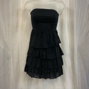 Vintage Y2K Express Strapless Black Tiered Ruffle Mini Dress Size 00